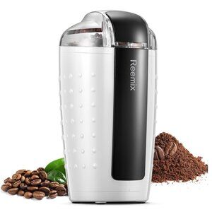 REEMIX Electric Coffee Grinder Large Capacity Stainless Blade, White/Black